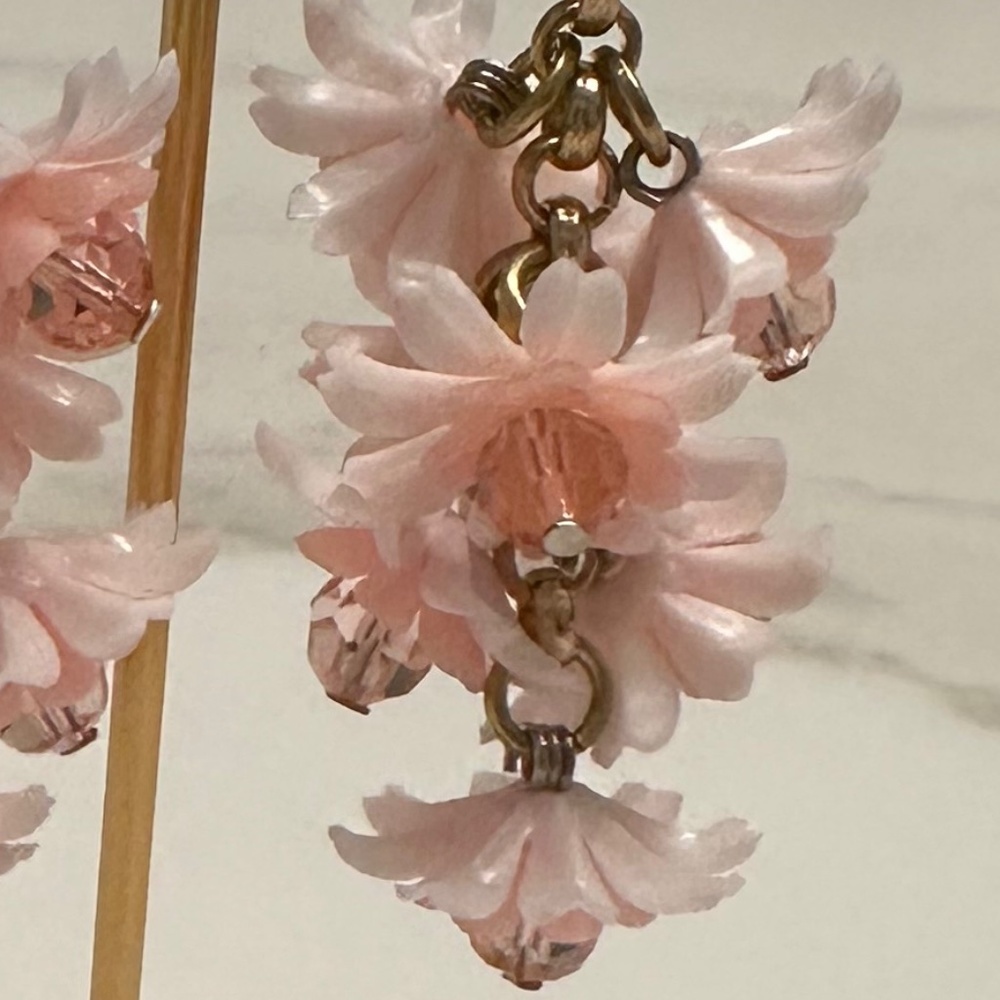 Danny Pollak - Playful Pink Floral Crystal Drop Statement Earrings - Picture 7 of 12